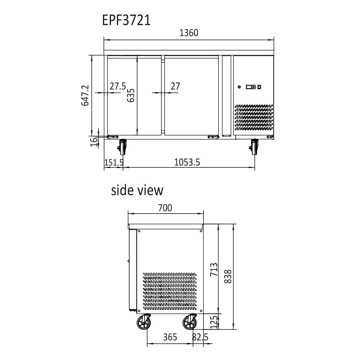 GLASS 2 DOOR COOLING FRIDGE TABLE 1360 MM EPF3721