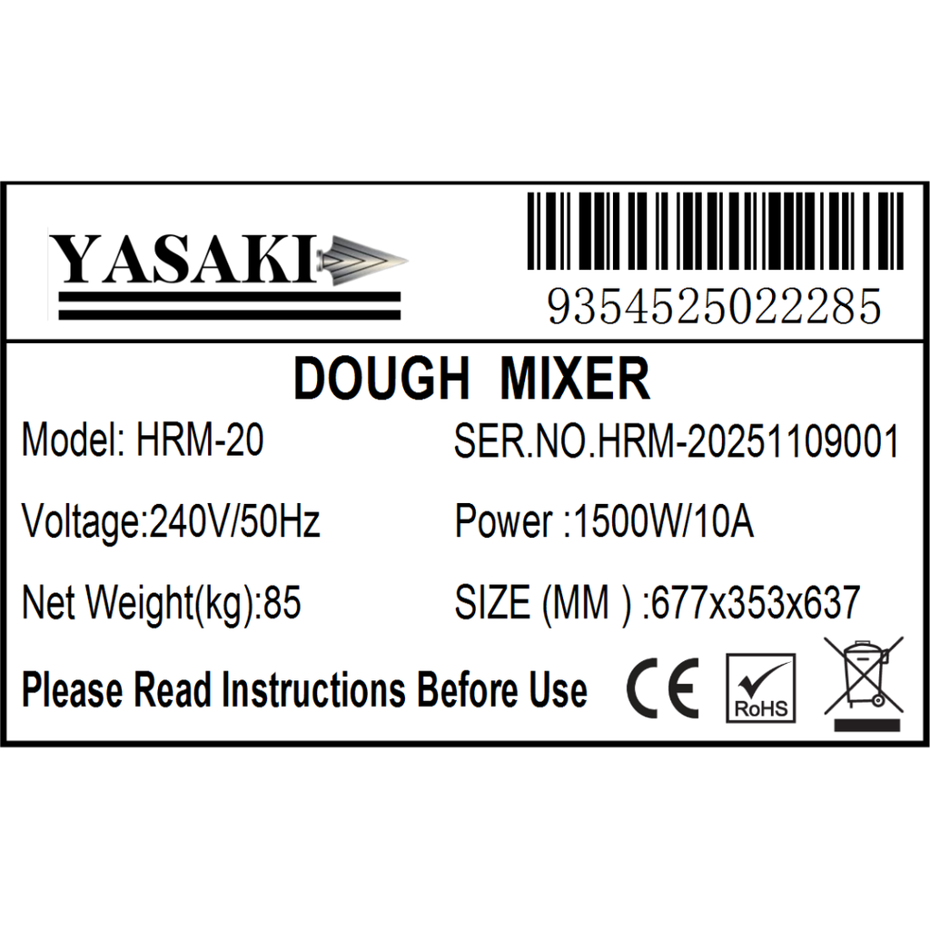 Yasaki Tilting Head Dough Mixer - HRM-20