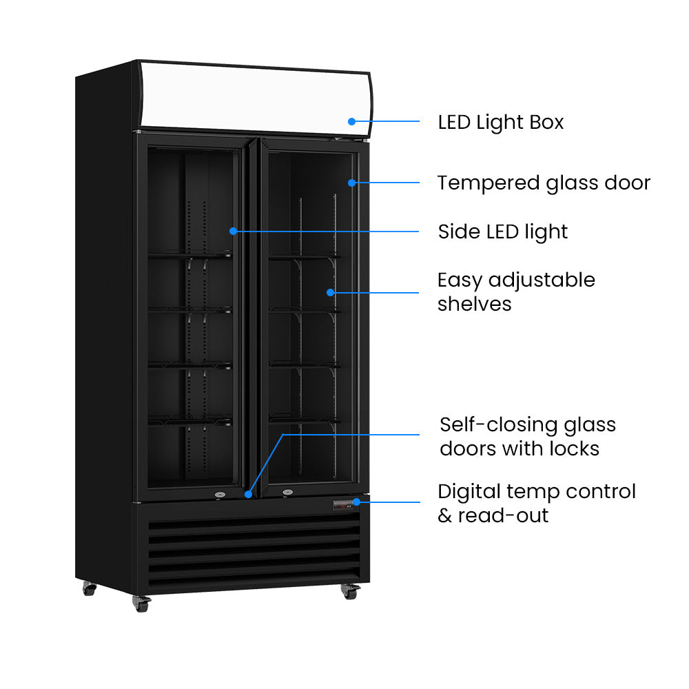 Thermaster Double Glass Door Colourbond Upright Drink Fridge - LG-580BP