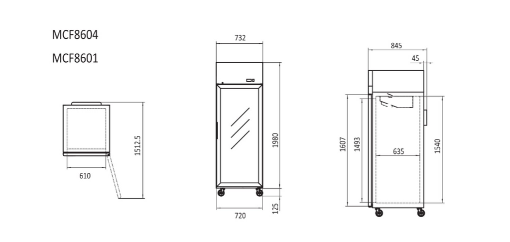 TOP MOUNTED 1 DOOR FRIDGE SHOWCASE 730 MM MCF8604