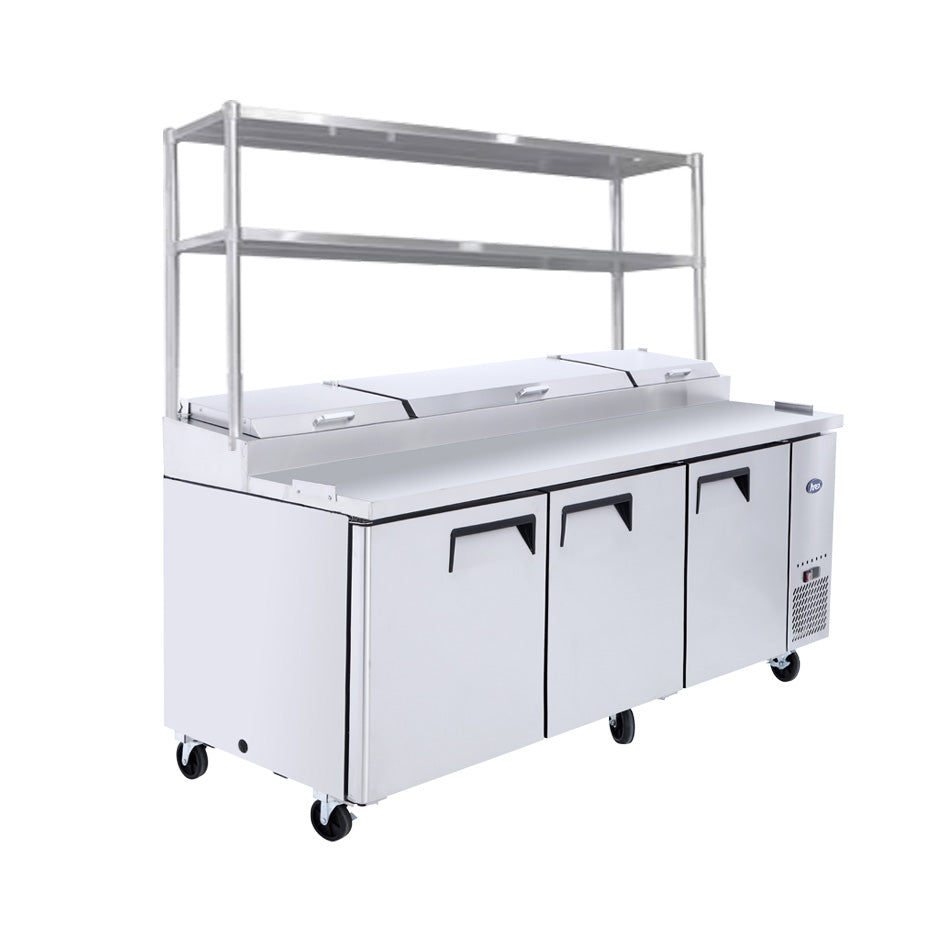 3 DOOR PIZZA PREP TABLE FRIDGE WITH OVER SHELF MPF8203OS