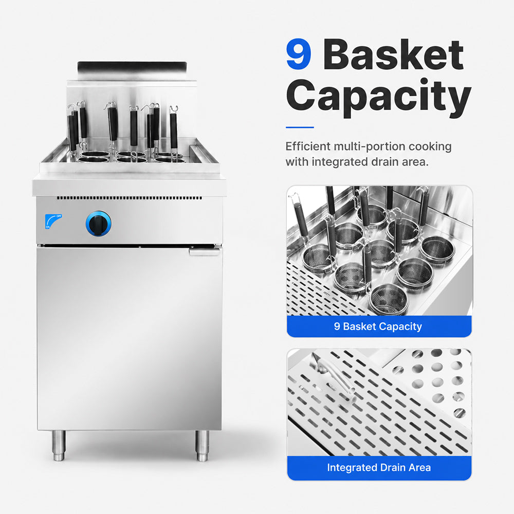 PC150-9 - V Pan Natural Gas 9 Baskets Pasta and Noodle Cooker