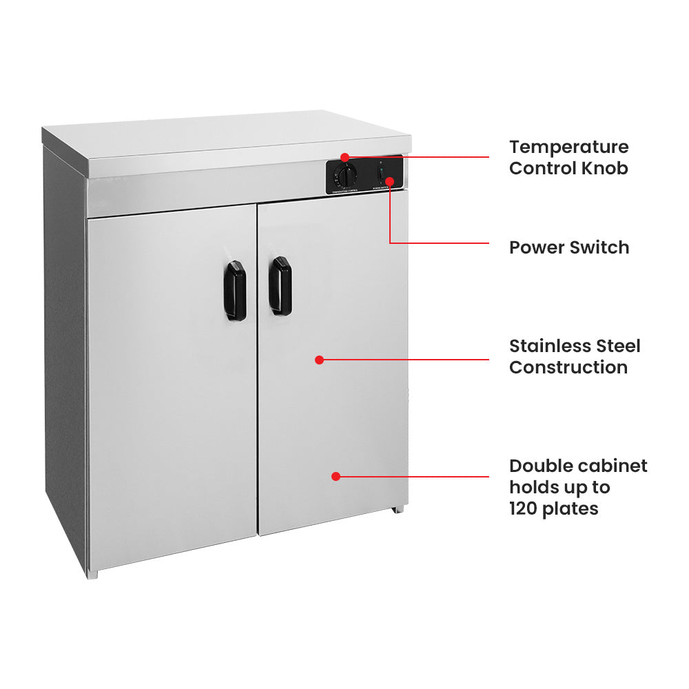 Elementry Stainless Steel Double Cabinet Plate Warmer 120 Plates - PW-DE