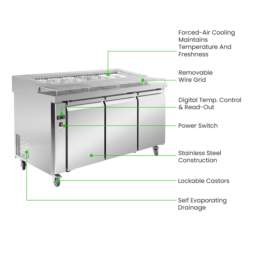 Thermaster PWB150 three door DELUXE Pizza Prep Bench