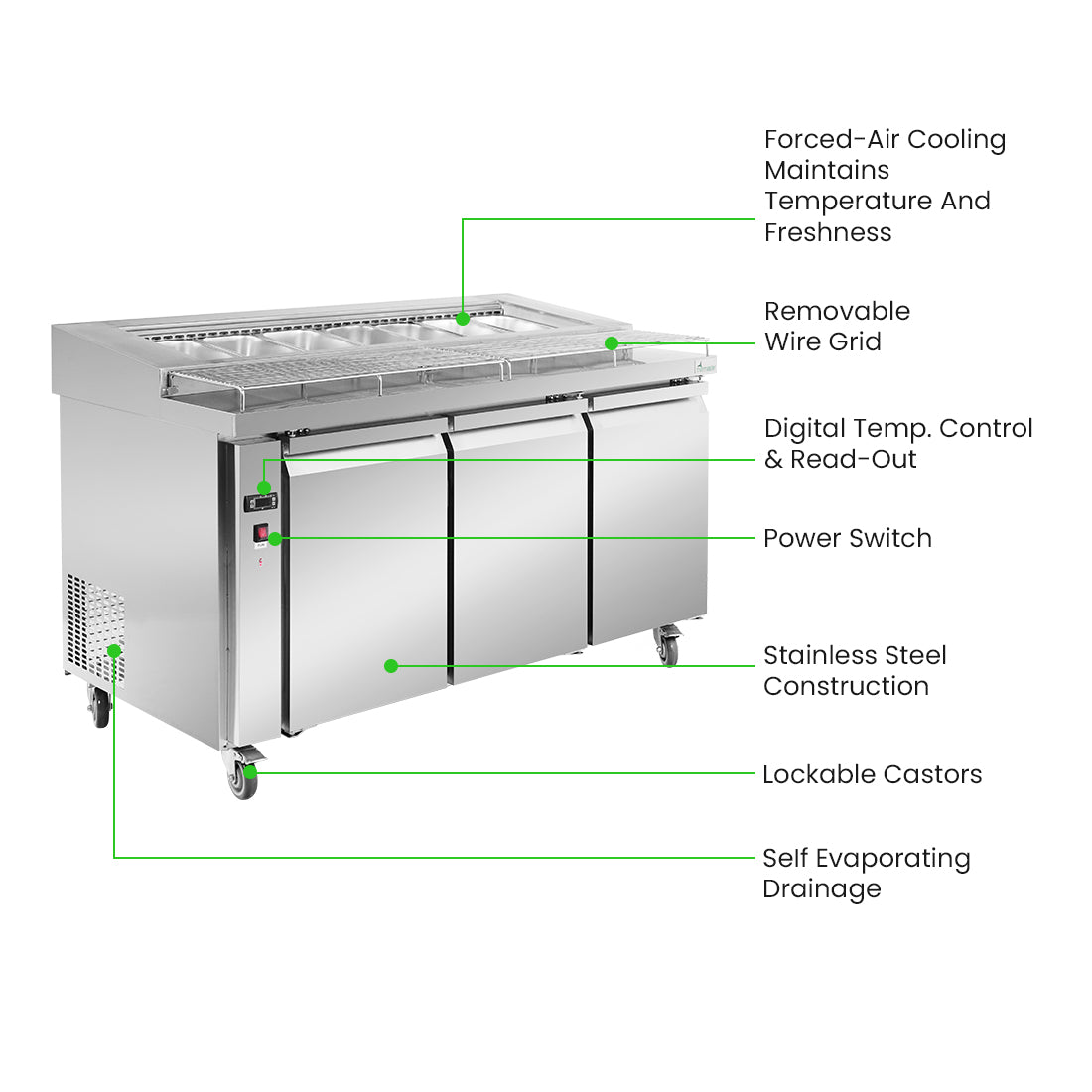 Thermaster PWB150 three door DELUXE Pizza Prep Bench