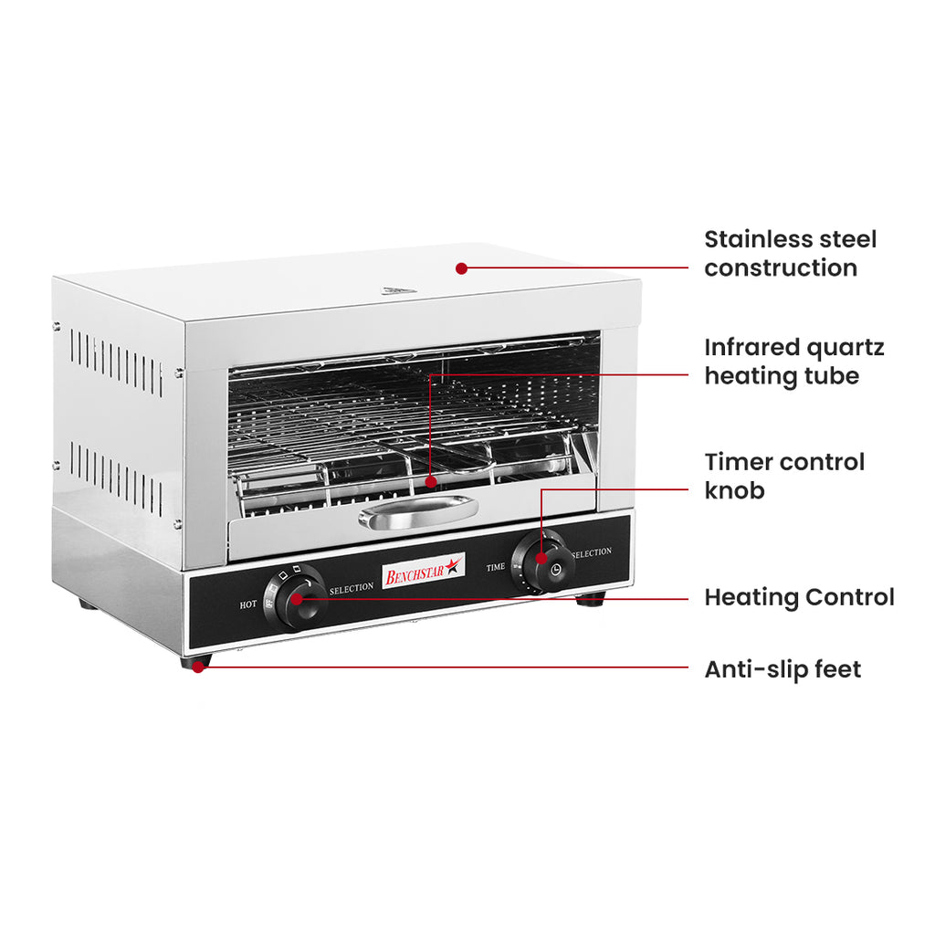 Benchstar Single infrared quartz element salamander griller toaster and timer - QT-1