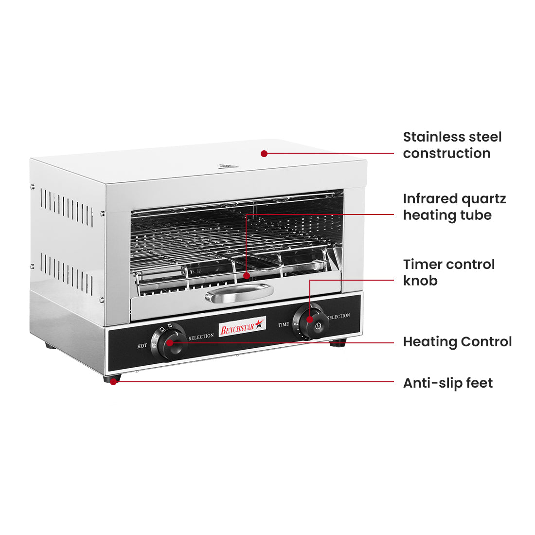 Benchstar Single infrared quartz element salamander griller toaster and timer - QT-1