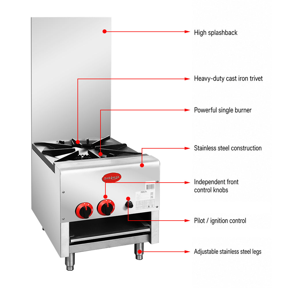 Gasmax Gas Dual Ring Single Burner with Built in Faucet RB-1BLPG