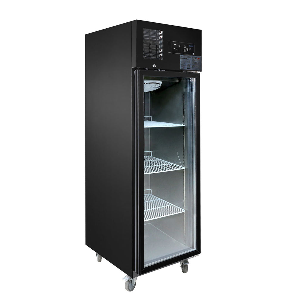 Thermaster Single Glass Door Upright Fridge Black Stainless Steel - SUCG500B
