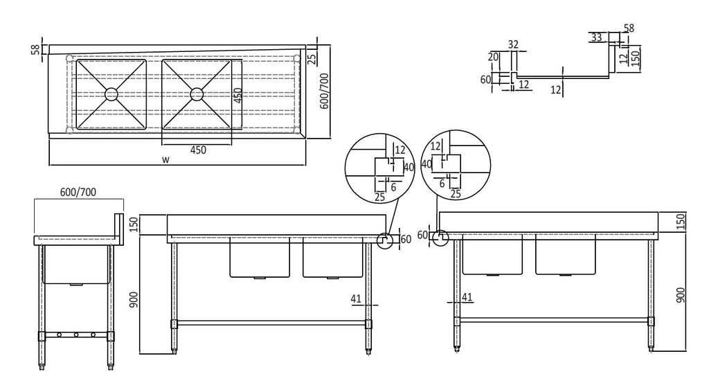 STAINLESS STEEL DISHWASHER DOUBLE INLET SINK 4 WSS26165L