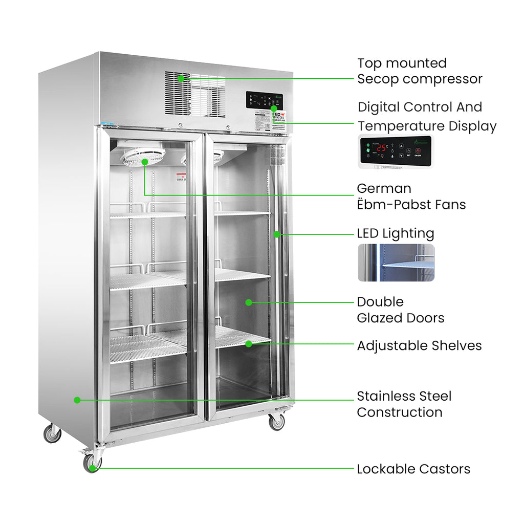 Thermaster Double Door Upright Display Fridge - SUCG1000