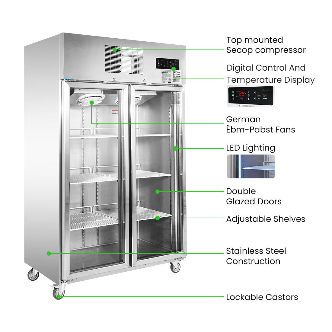 Thermaster Double Door Upright Display Fridge - SUCG1000