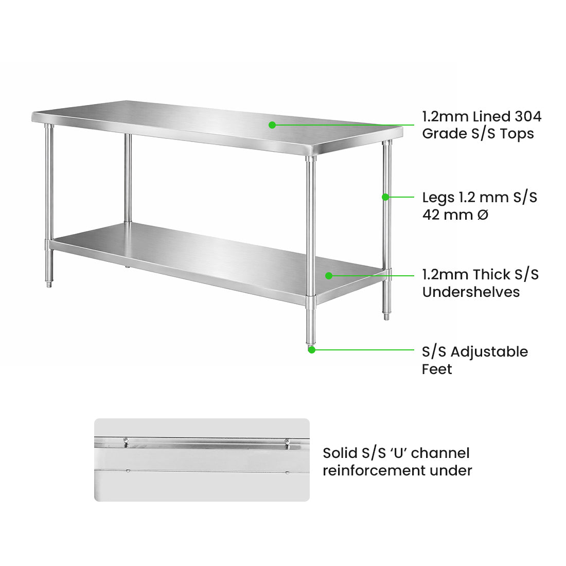 WB7-1800/A Stainless Steel Workbench