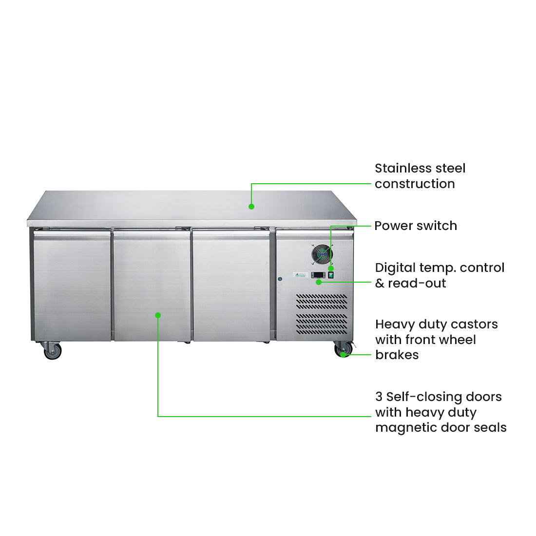 FED-X S/S Three Door Bench Fridge - XUB7C18S3V