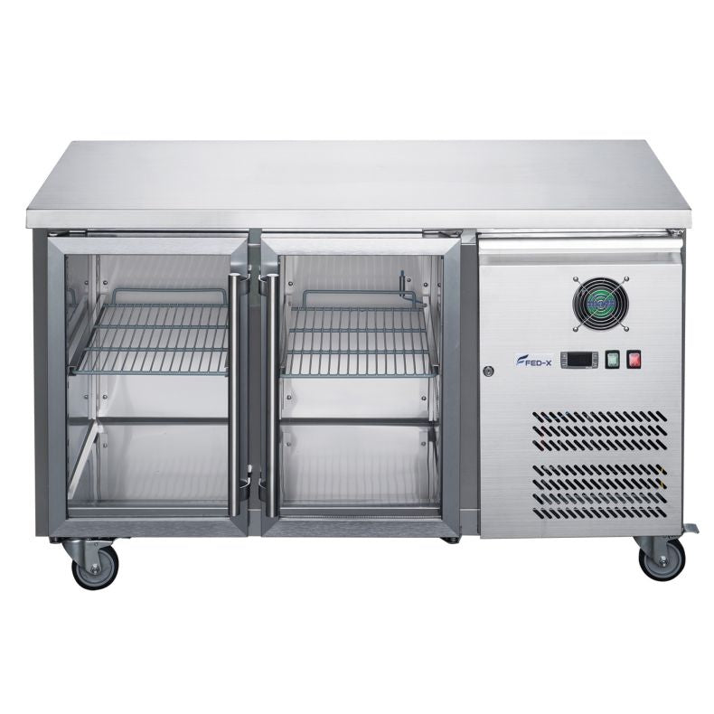 FED-X Two Glass Door Bench Fridge Stainless Steel - XUB7C13G2V