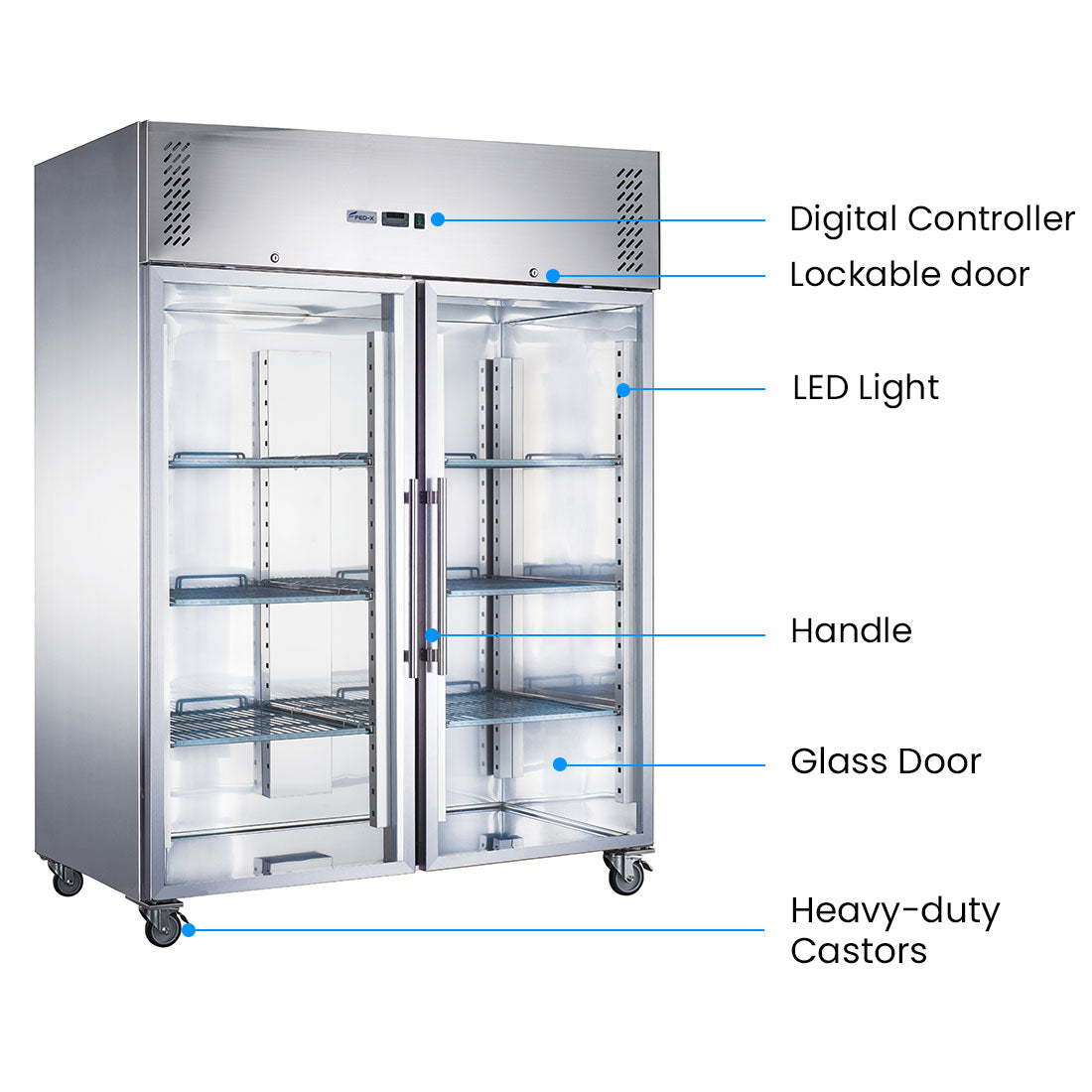 FED-X S/S Two Full Glass Door Upright Fridge - XURC1410G2V