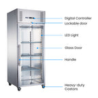 FED-X S/S Full Glass Door Upright Fridge - XURC600G1V