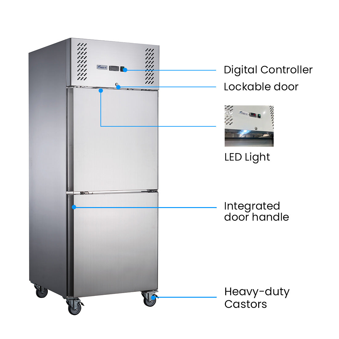 FED-X S/S Two Door Upright Fridge - XURC600S1V
